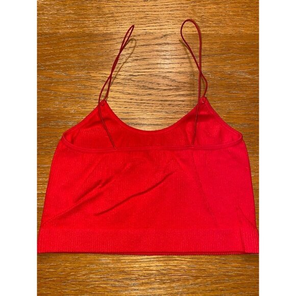 Red Ribbed Knit Spaghetti Strap Crop Top - Youthful & Vibrant Fashion Statement - Picture 2 of 2